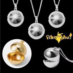 925 Sterling Silver Plated Pokemon Pokeball Opening Poison Pendant Necklace